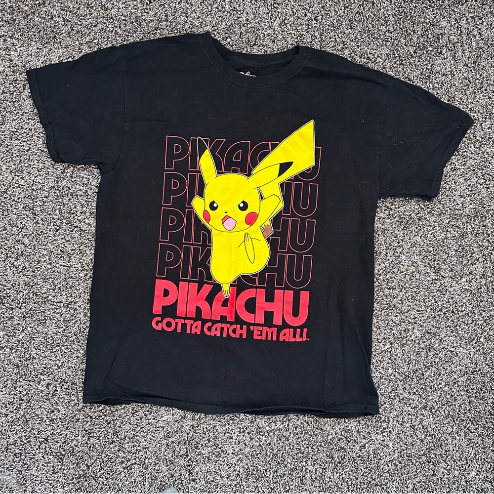 Large black pokemon pikachu graphic tee